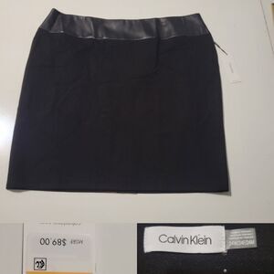 $89 NEW 24W FAUX LEATHER TRIM BELOW KNEE CAREER SUIT SKIRT GRAY BLACK 24 W NWT
